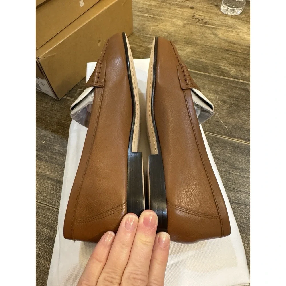 Veronica Beard Penny-2 leather loafers in a two-tone caramel and lily Size 8 - Picture 6 of 11
